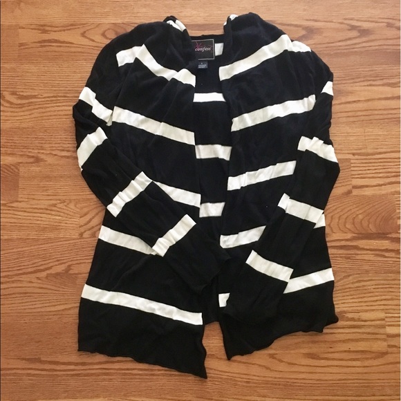 Sweaters - NEW Black & White Striped Cardigan Size L